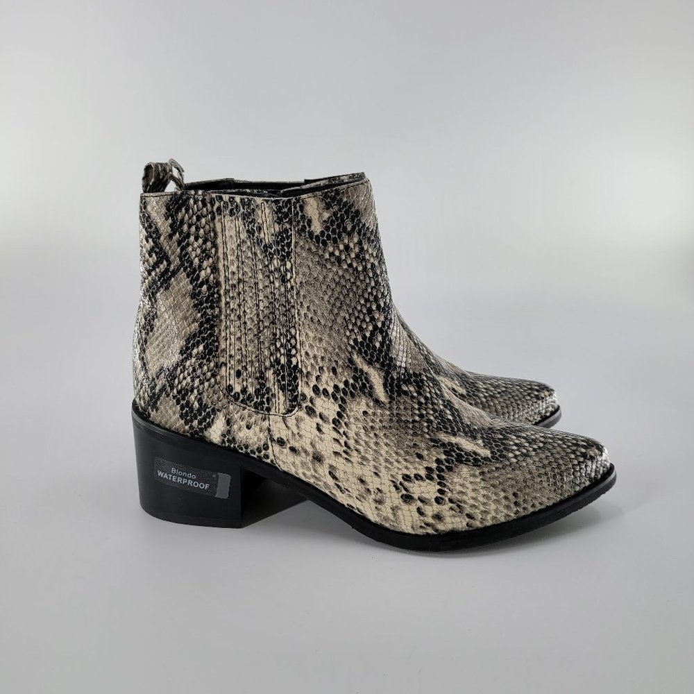 Blondo Black and Cream Snake Print Ankle Booties